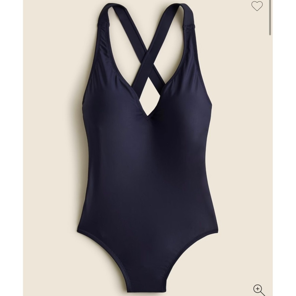 J Crew High Support Cross Back One Piece Swimsuit‎ Navy Blue Womens 16 NEW